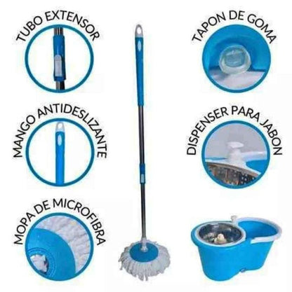 MAGIC MOP® | Nuevo Trapero Giratorio 360 + Balde Centrifugador con Tambor Metálico + 2 Mopas de Repuesto